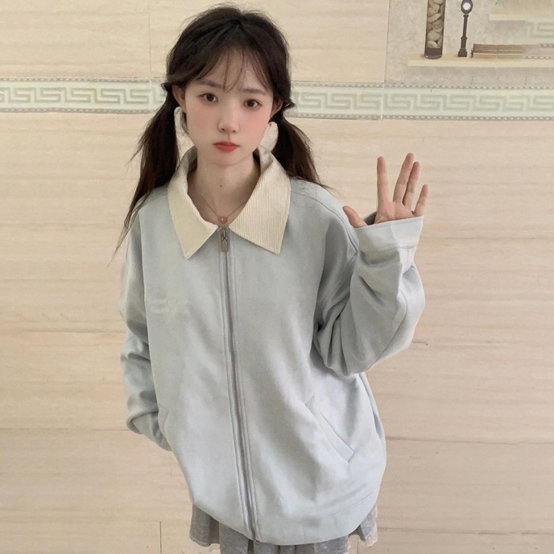 Spring and autumn embroidery jacket lapel tops for women