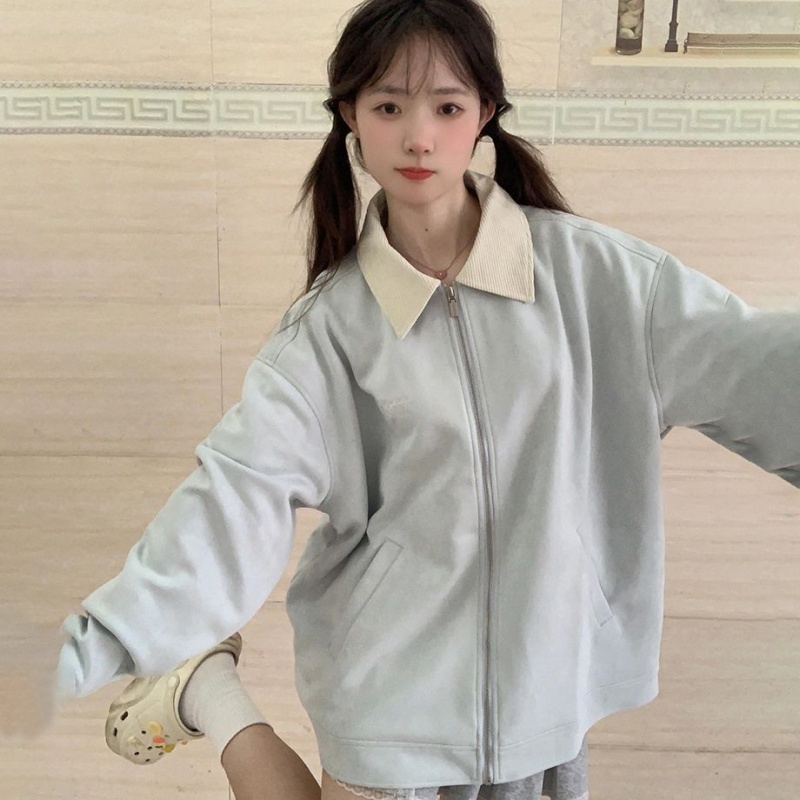 Spring and autumn embroidery jacket lapel tops for women