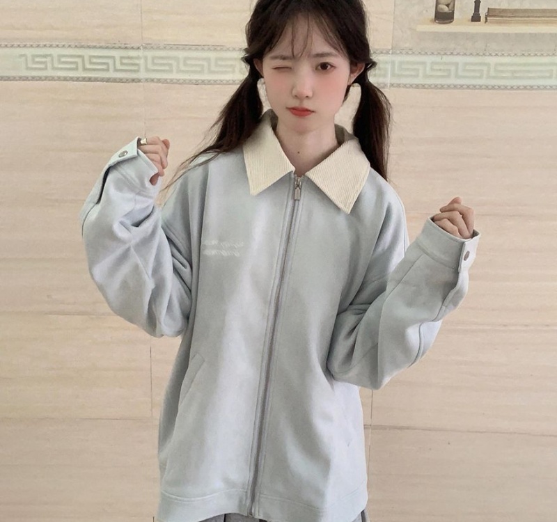 Spring and autumn embroidery jacket lapel tops for women