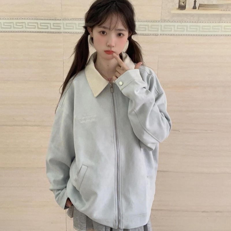 Spring and autumn embroidery jacket lapel tops for women