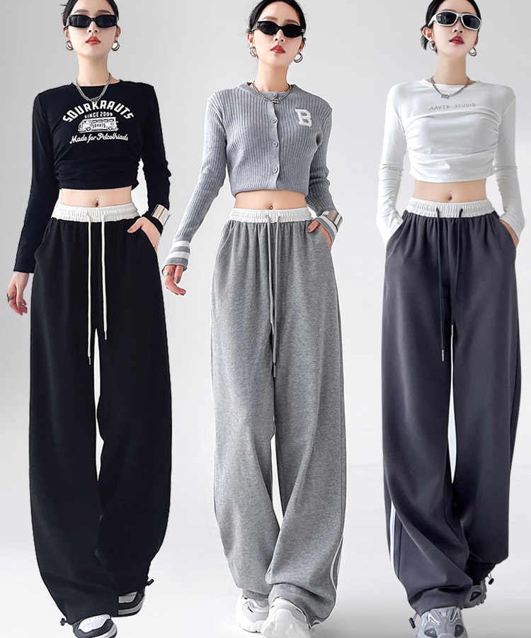 High waist stripe sweatpants splice wide leg pants for women