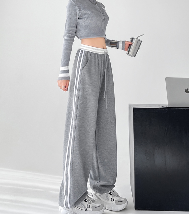 High waist stripe sweatpants splice wide leg pants for women