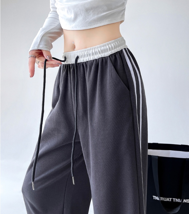 High waist stripe sweatpants splice wide leg pants for women