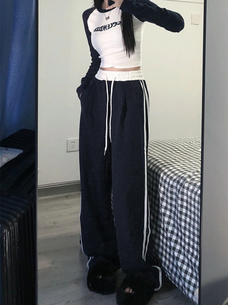High waist stripe sweatpants splice wide leg pants for women