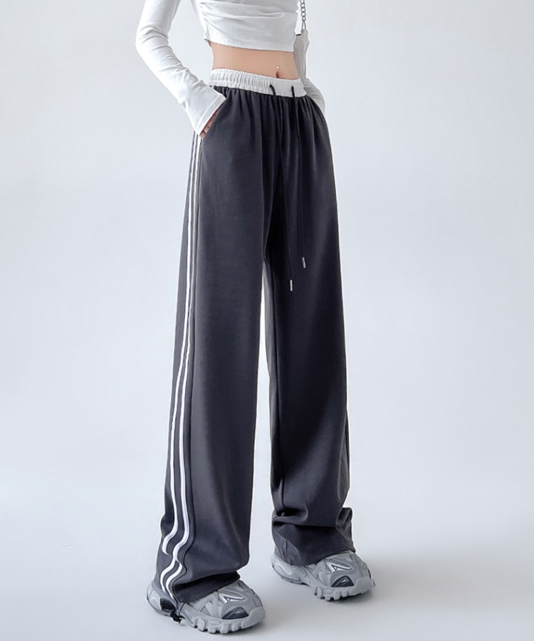 High waist stripe sweatpants splice wide leg pants for women