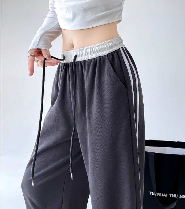 High waist stripe sweatpants splice wide leg pants for women