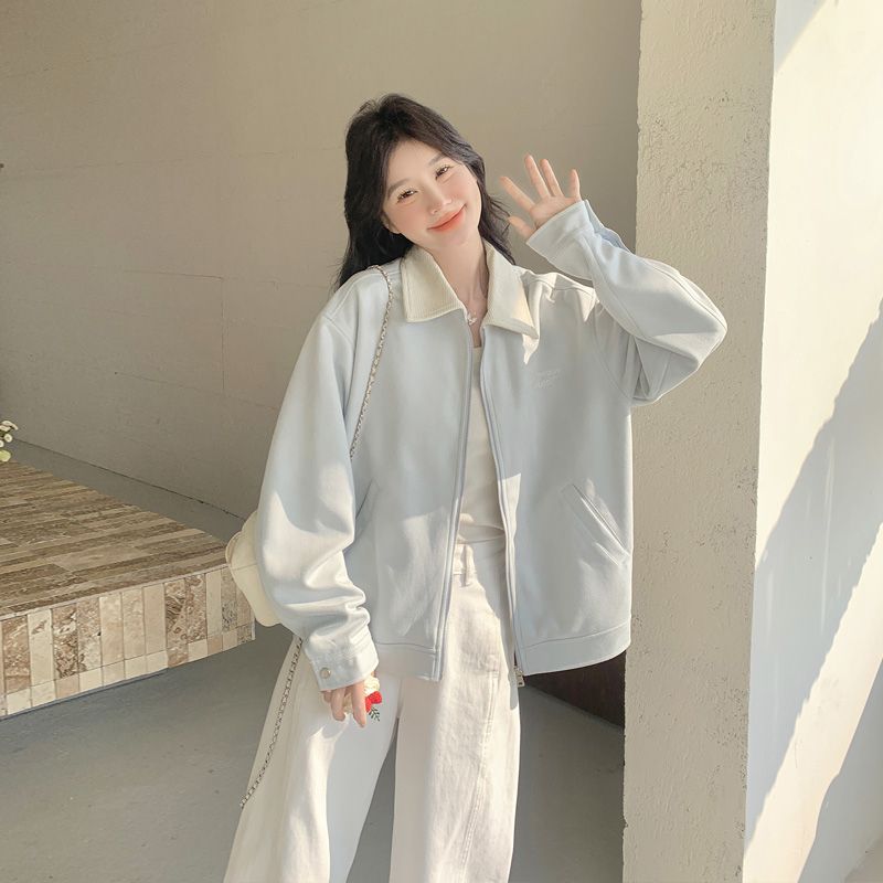 Spring and autumn embroidery jacket suede lapel coat