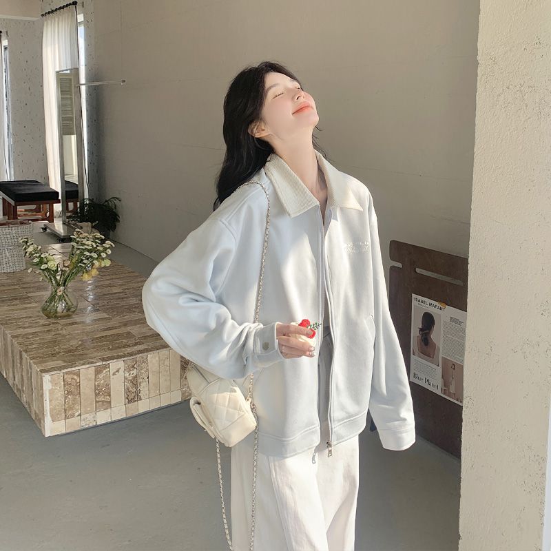 Spring and autumn embroidery jacket suede lapel coat