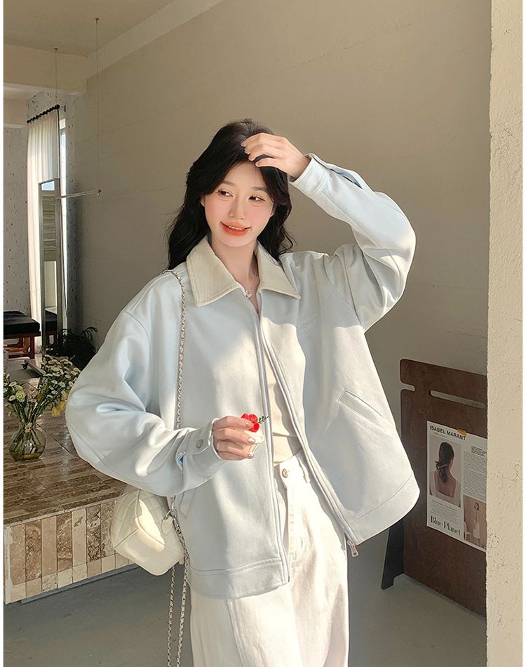 Spring and autumn embroidery jacket suede lapel coat