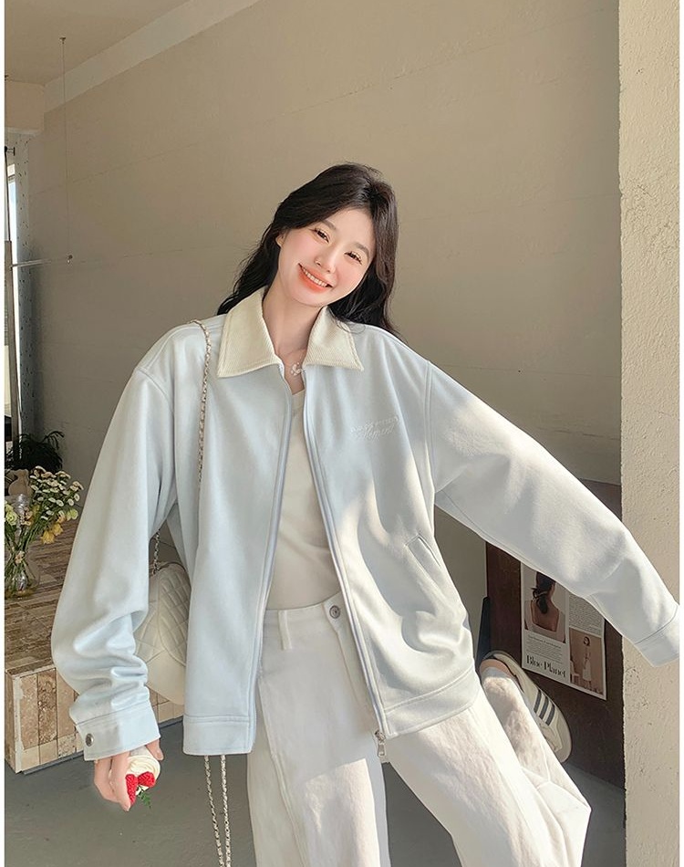 Spring and autumn embroidery jacket suede lapel coat