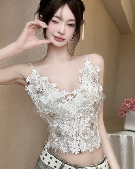 Pinched waist short tops rhinestone chest pad vest for women