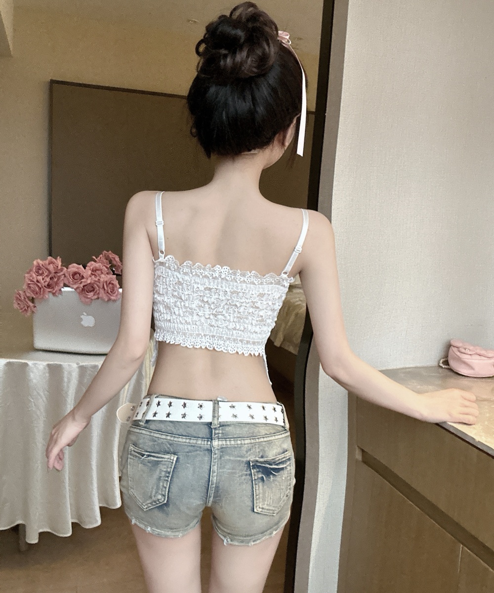 Pinched waist short tops rhinestone chest pad vest for women