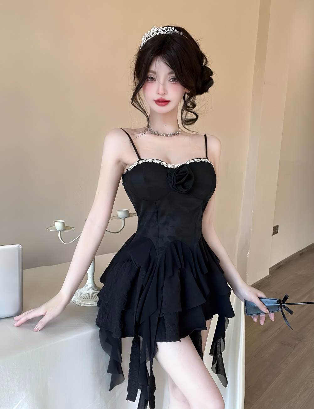 Beautiful all-match temperament rhinestone halter tops