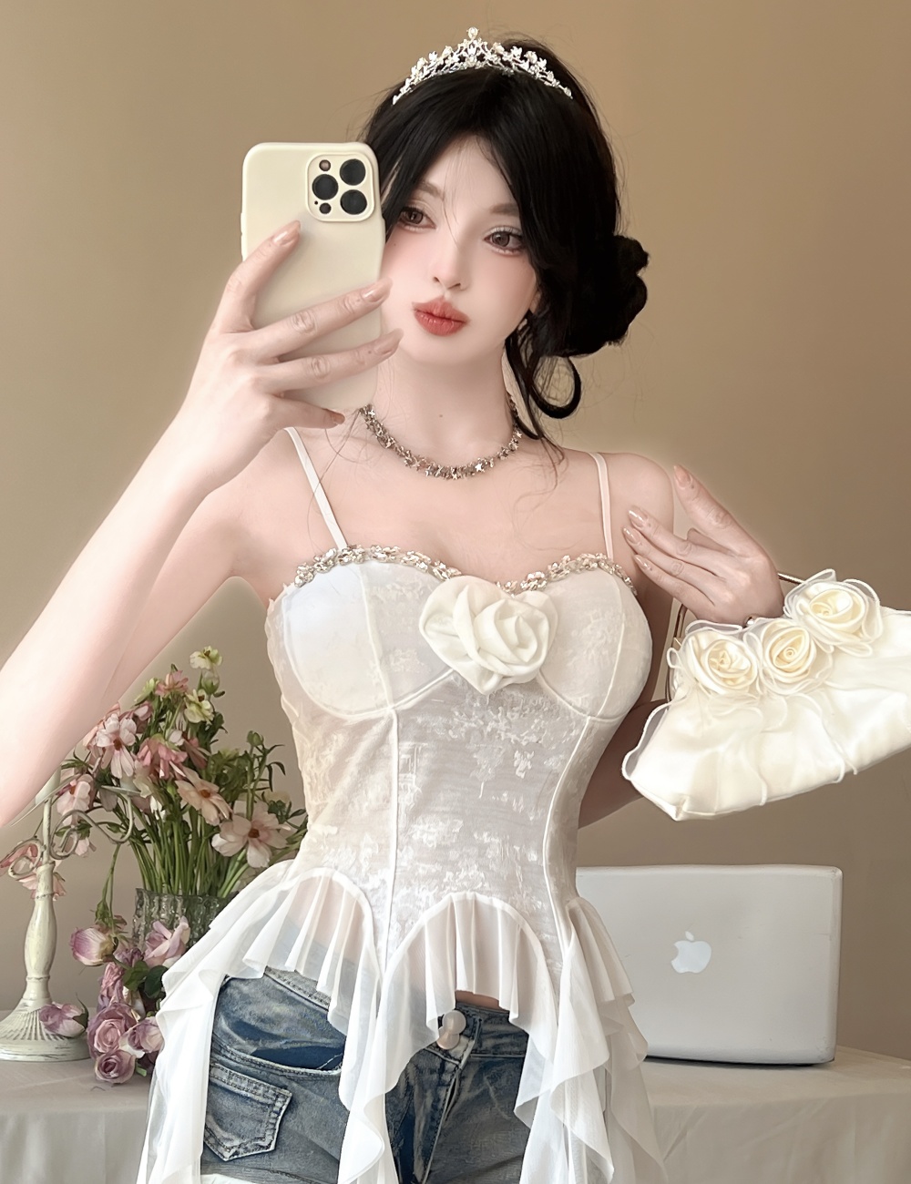 Beautiful all-match temperament rhinestone halter tops