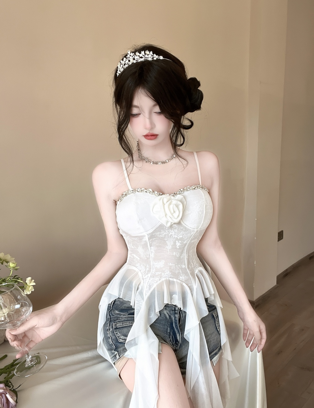 Beautiful all-match temperament rhinestone halter tops