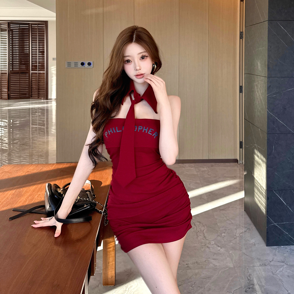 Wrapped chest enticement temperament package hip dress