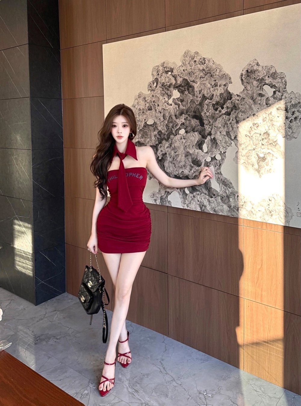 Wrapped chest enticement temperament package hip dress