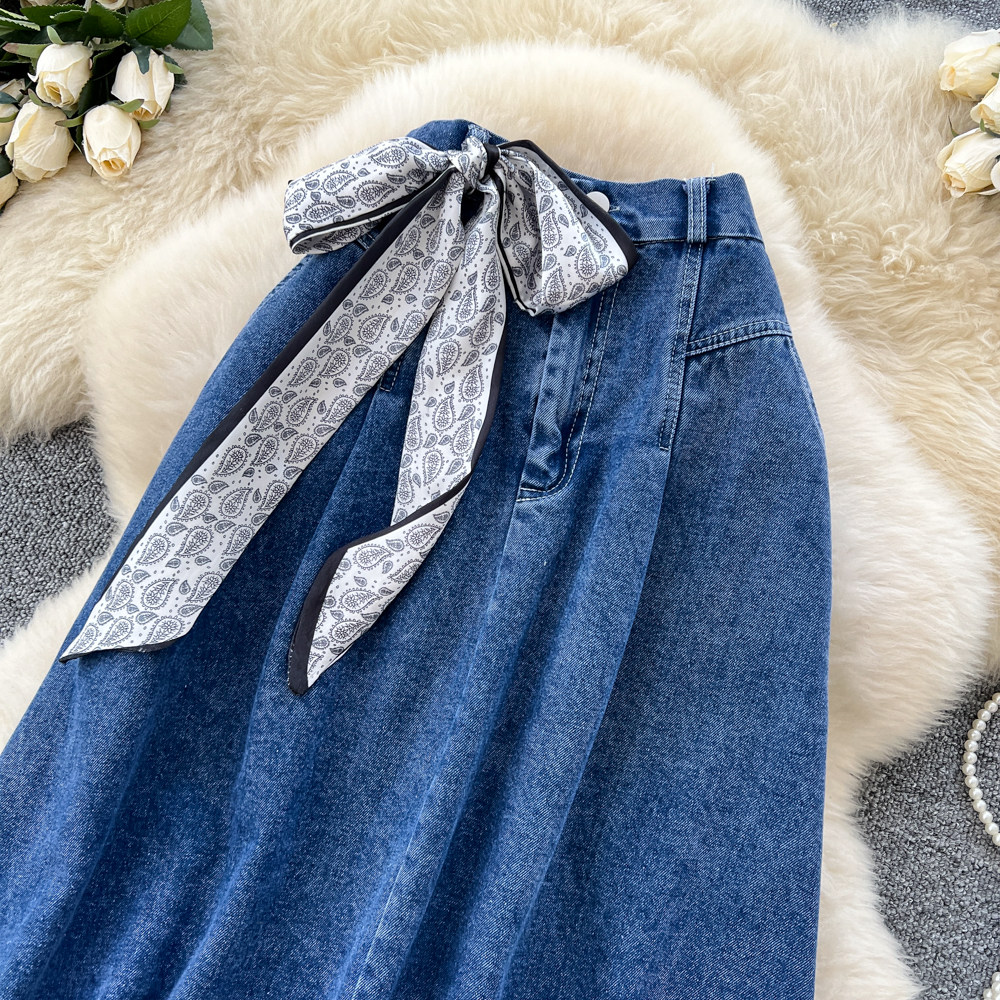 Commuting high waist scarves retro art skirt for women