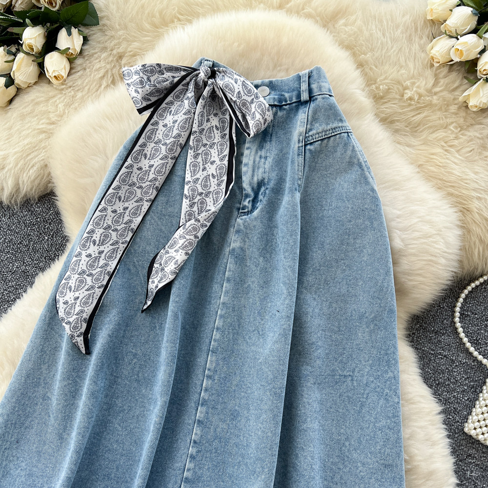 Commuting high waist scarves retro art skirt for women