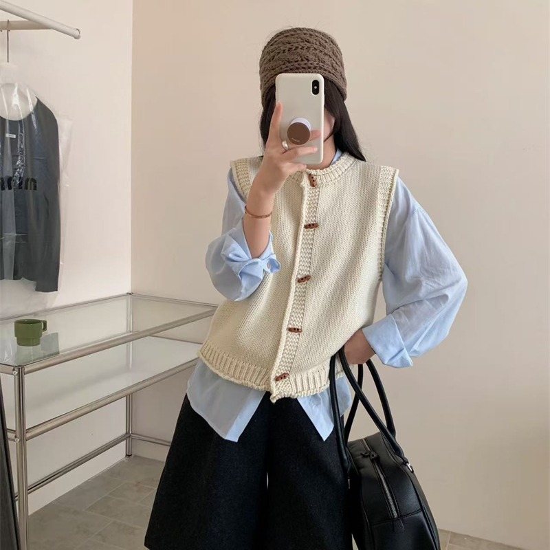 Art woolen yarn waistcoat loose pure cardigan for women