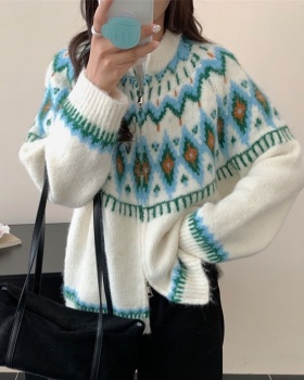 Loose Korean style zip sweater lazy jacquard coat