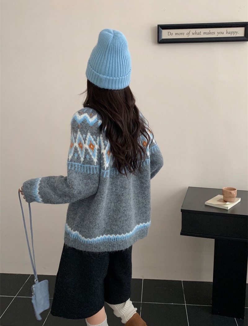 Loose Korean style zip sweater lazy jacquard coat