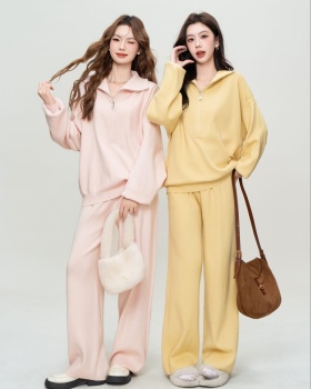 Multicolor half zip coat Casual pullover hoodie 2pcs set