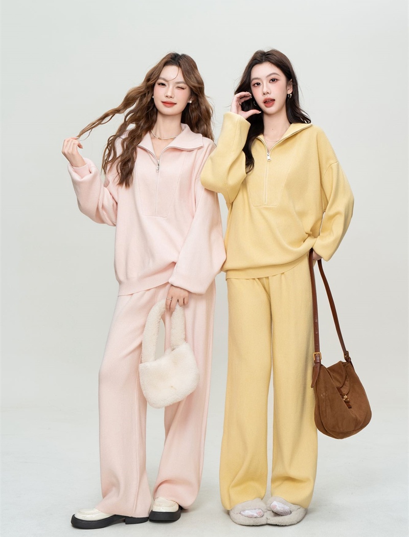 Multicolor half zip coat Casual pullover hoodie 2pcs set