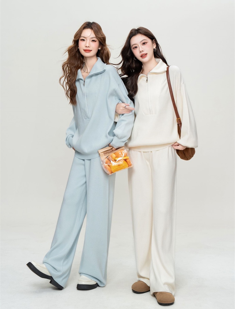 Multicolor half zip coat Casual pullover hoodie 2pcs set