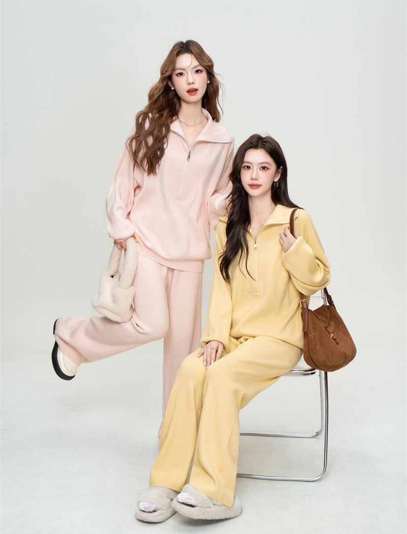 Multicolor half zip coat Casual pullover hoodie 2pcs set