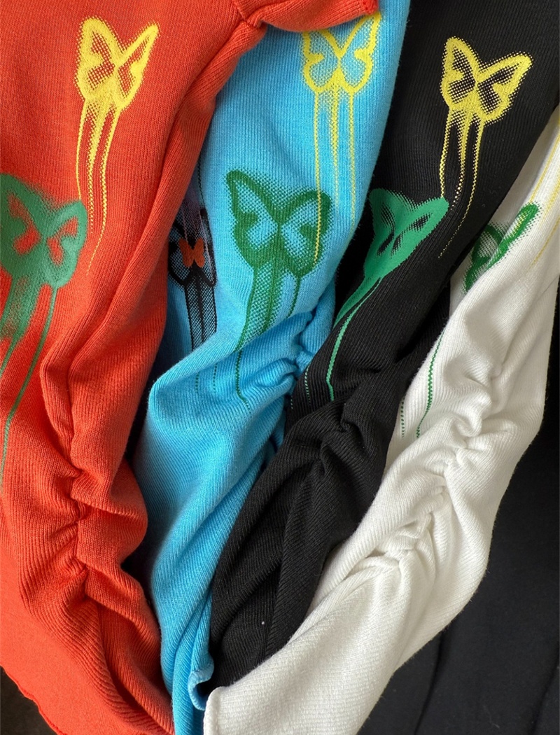 Fashion colors short tops graffiti pinched waist T-shirt