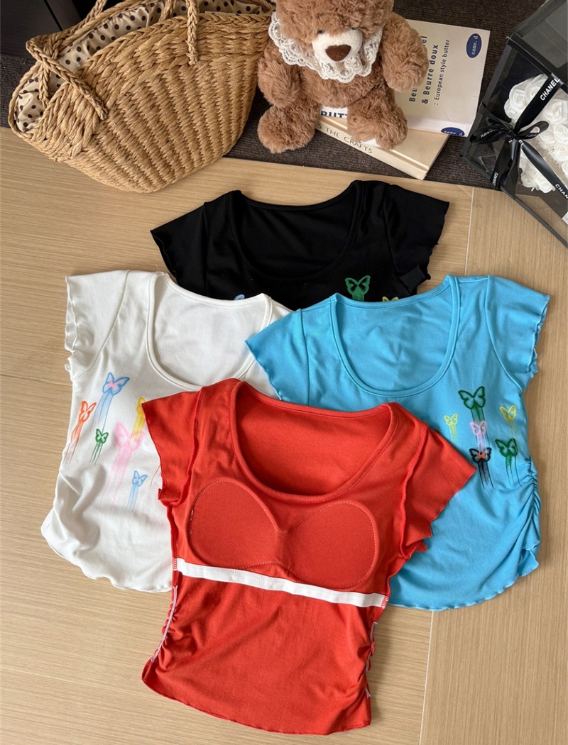 Fashion colors short tops graffiti pinched waist T-shirt