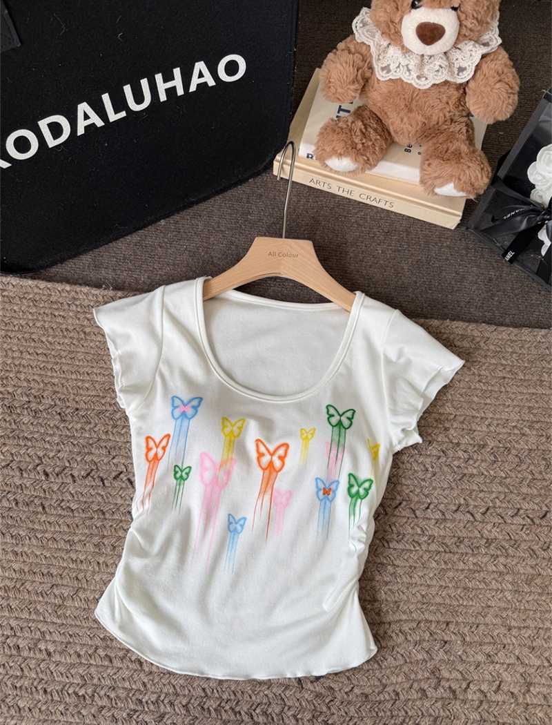 Fashion colors short tops graffiti pinched waist T-shirt