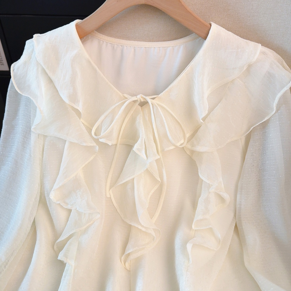 V-neck Western style chiffon shirt mercerized tops