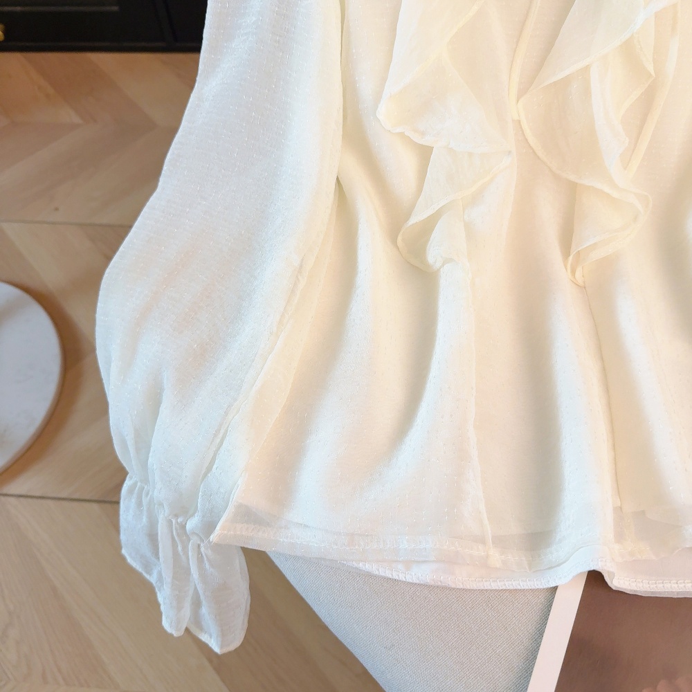 V-neck Western style chiffon shirt mercerized tops