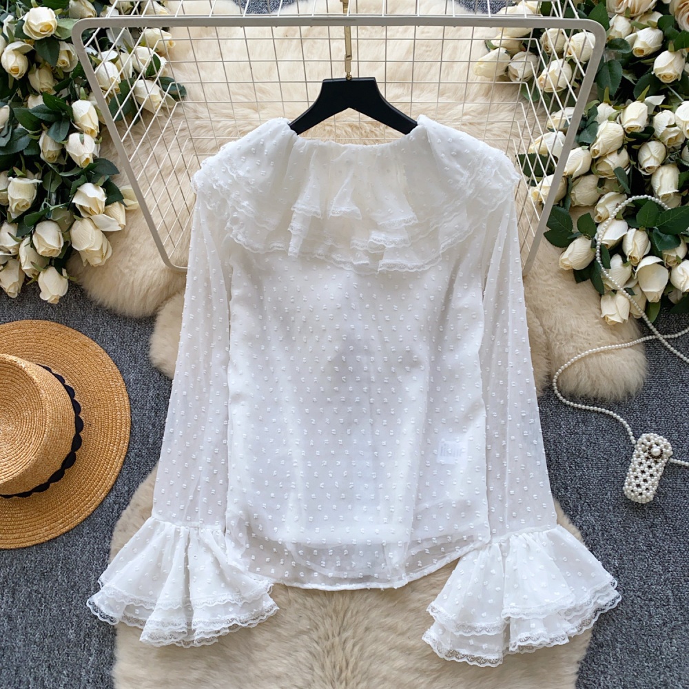 Commuting slim wood ear tops V-neck France style shirt for women