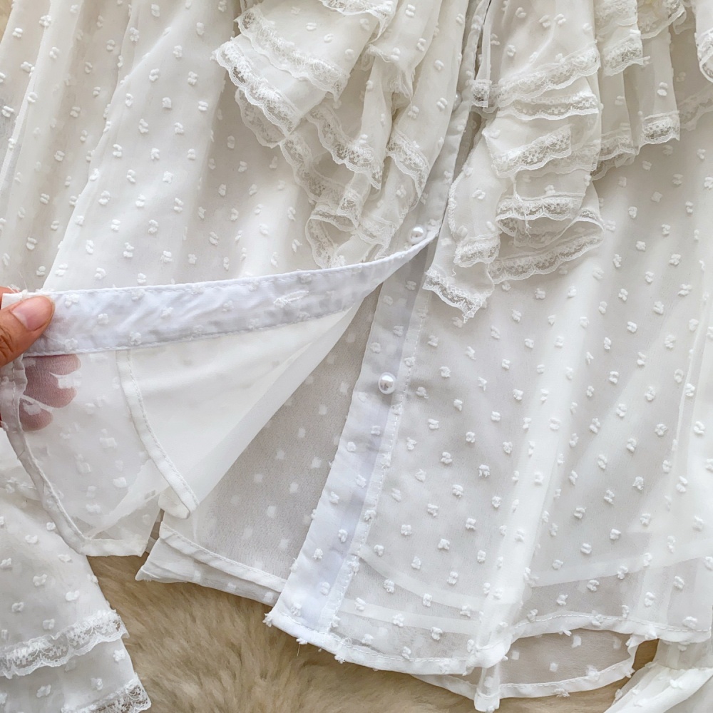 Commuting slim wood ear tops V-neck France style shirt for women