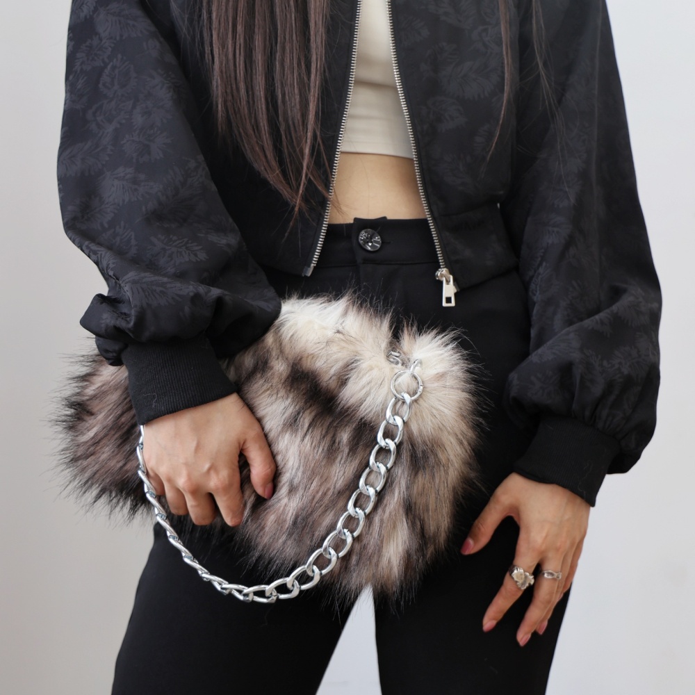 Plush leopard evening bag Asian style shoulder bag