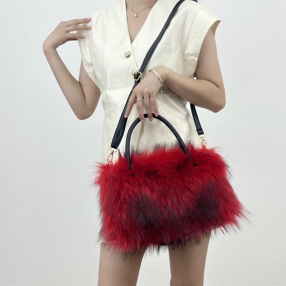Imitation of raccoon fur messenger bag fur coat