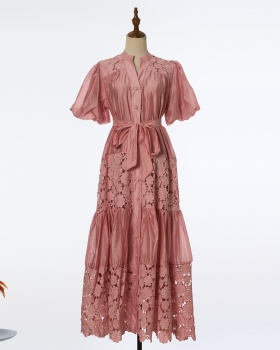 Bandage splice long dress A-line slim dress for women