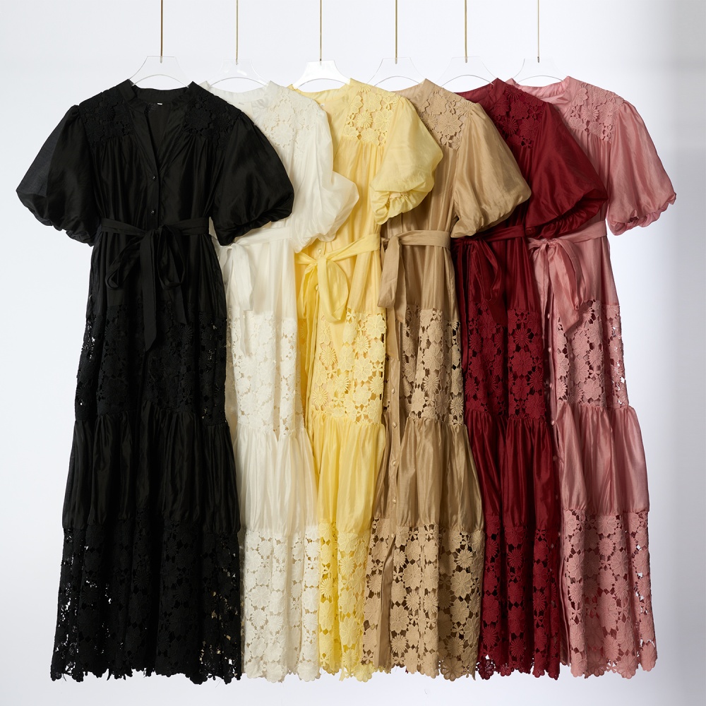 Bandage splice long dress A-line slim dress for women