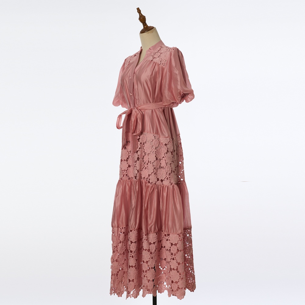 Bandage splice long dress A-line slim dress for women