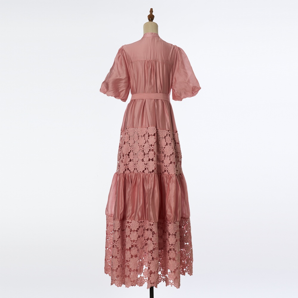 Bandage splice long dress A-line slim dress for women