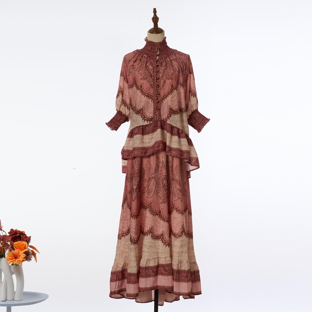 Vacation skirt lotus leaf edges shirt a set for women