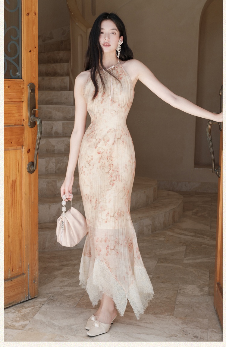 Sling tender dress lace splice small cardigan a set