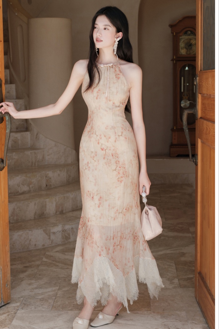 Sling tender dress lace splice small cardigan a set