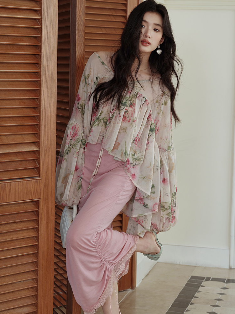 Pink elegant cardigan chouzhe strap dress 2pcs set for women