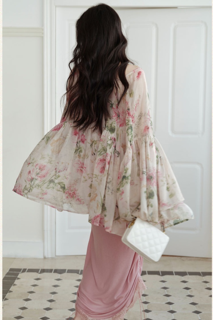 Pink elegant cardigan chouzhe strap dress 2pcs set for women