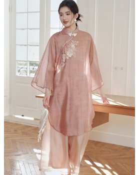 Chinese style retro tops embroidery casual pants a set