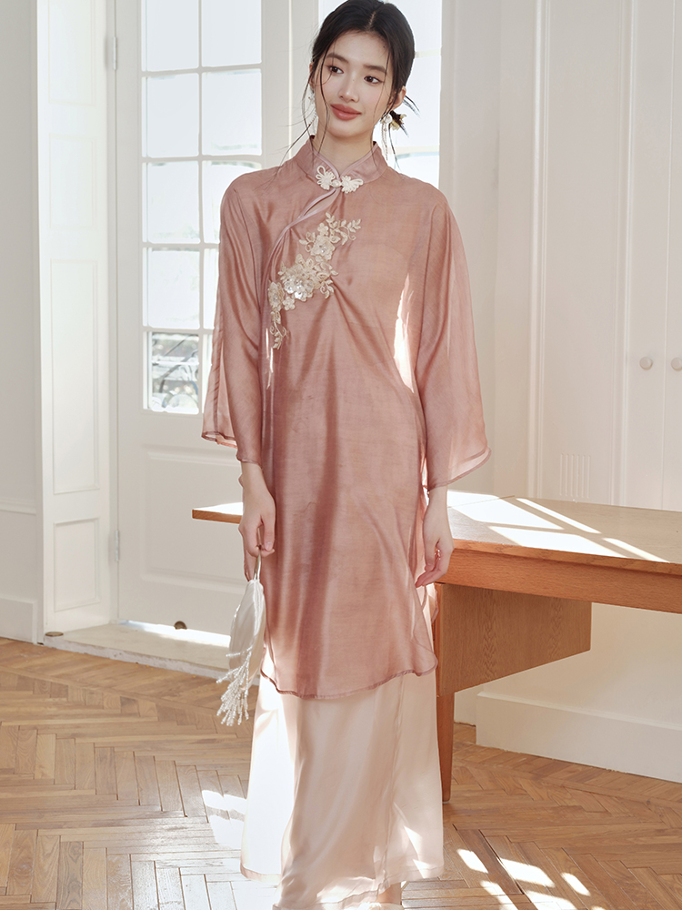 Chinese style retro tops embroidery casual pants a set